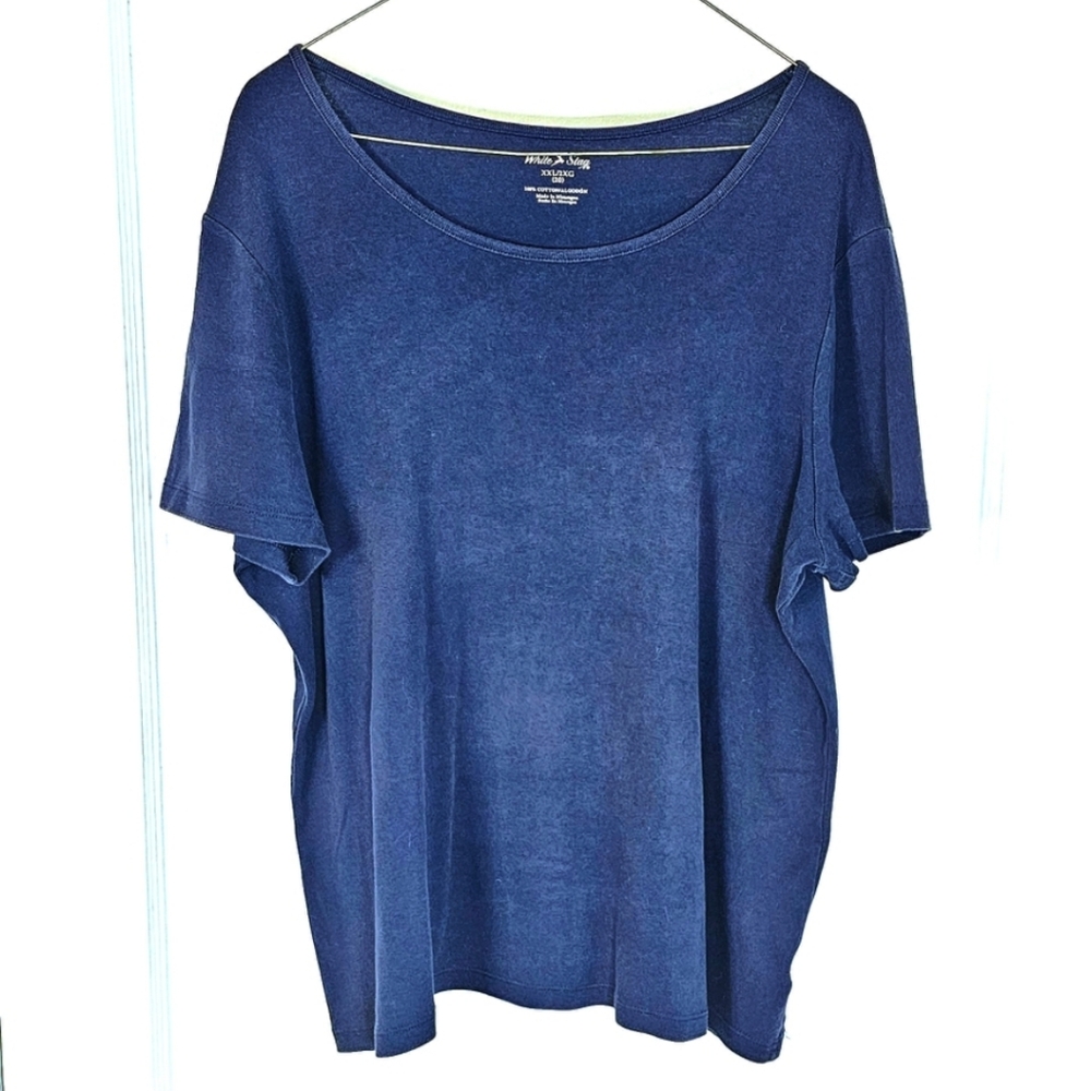 Blue Cotton Short Sleeve Top